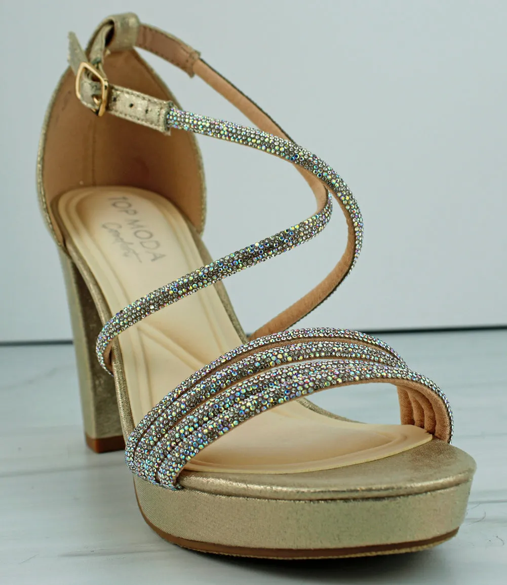 Asia 99 Women's Rhinestone Embellished Open Toe Chunky Heels
