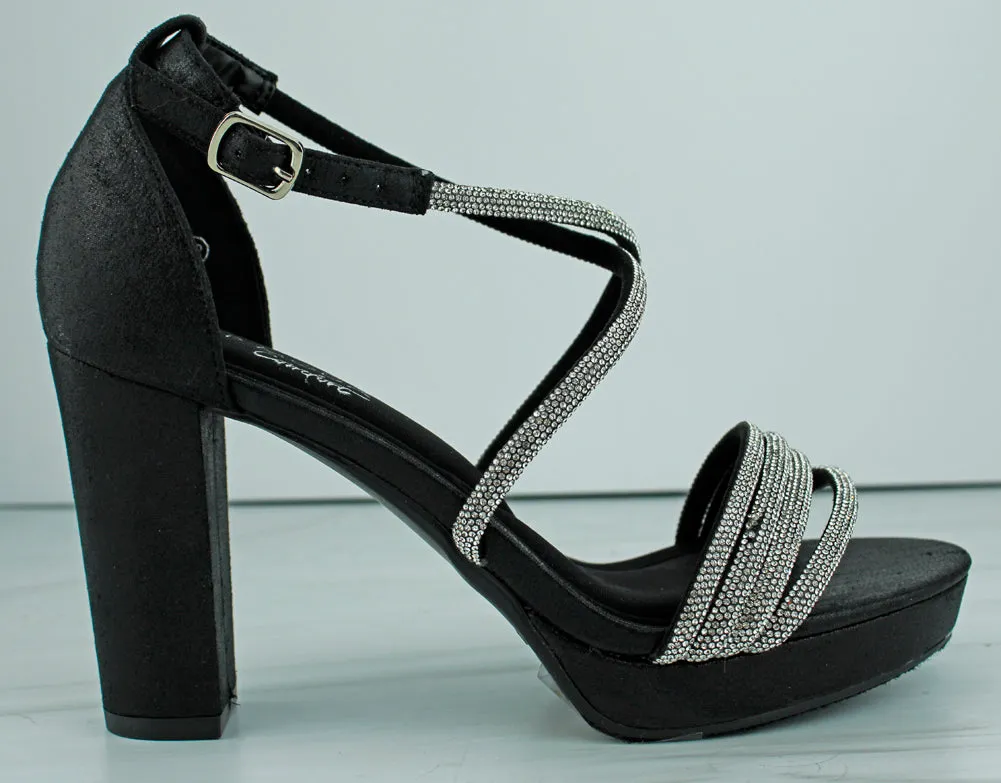 Asia 99 Women's Rhinestone Embellished Open Toe Chunky Heels
