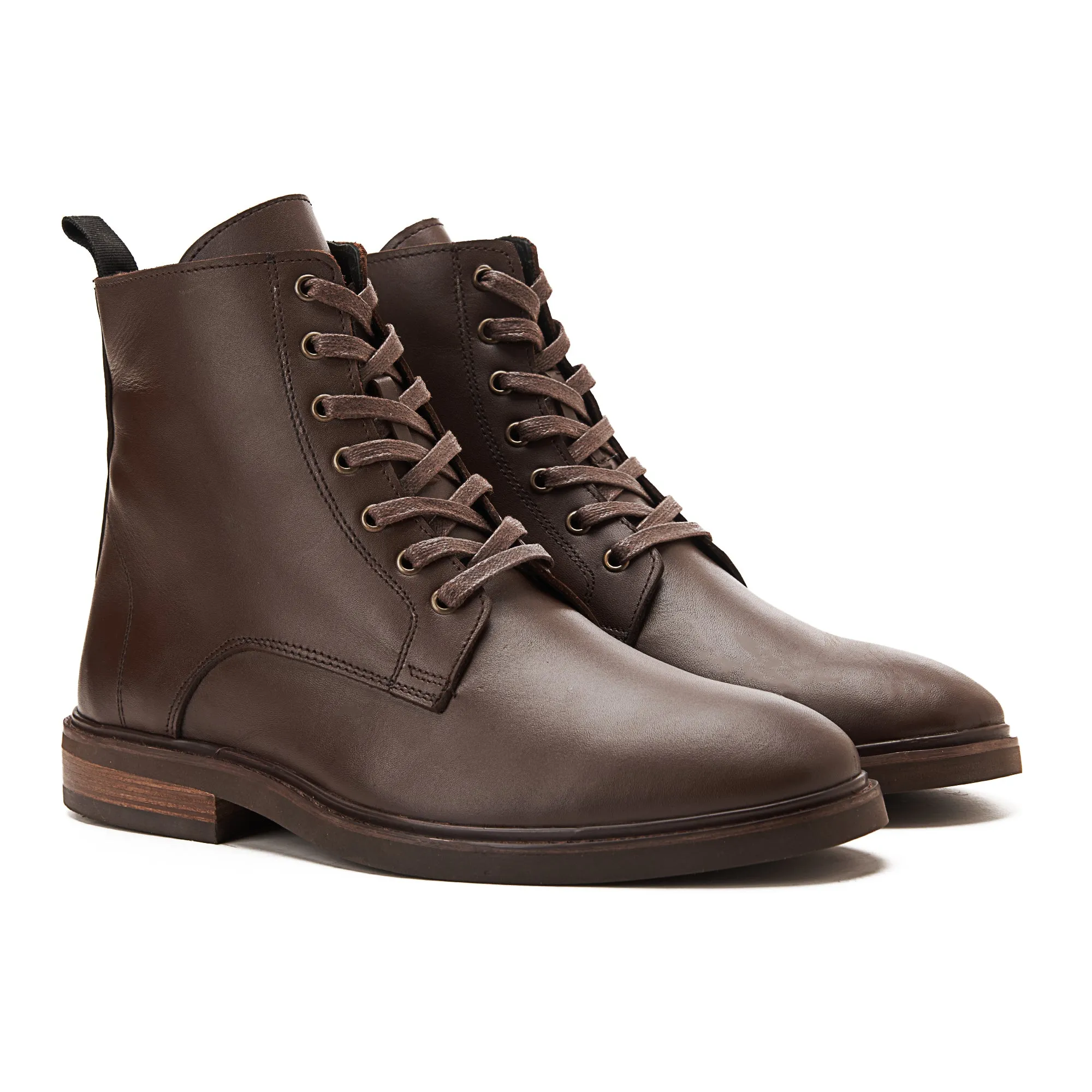 Leather Lace Up Genuine Leather Half Boots - Brown