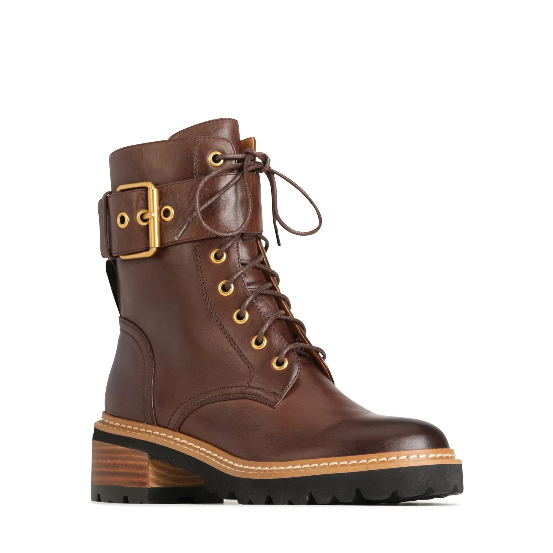 LINE LEATHER LACE UP BOOTS