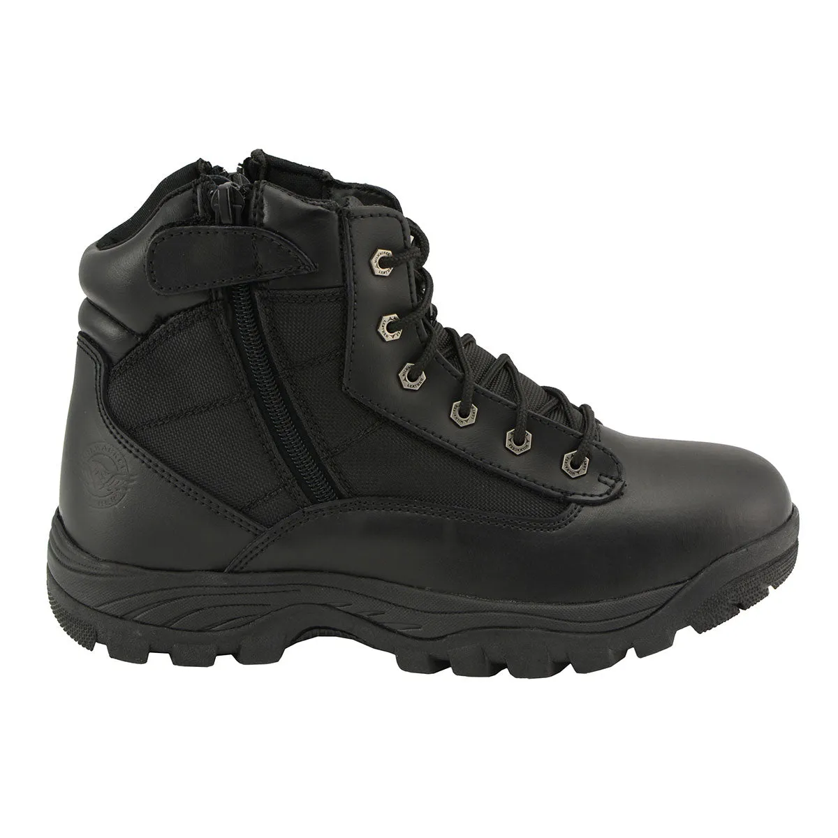 LOW MBM9011 Men's 6-inch Black Leather Tactical Lace-Up Boots with Side Zipper Entry