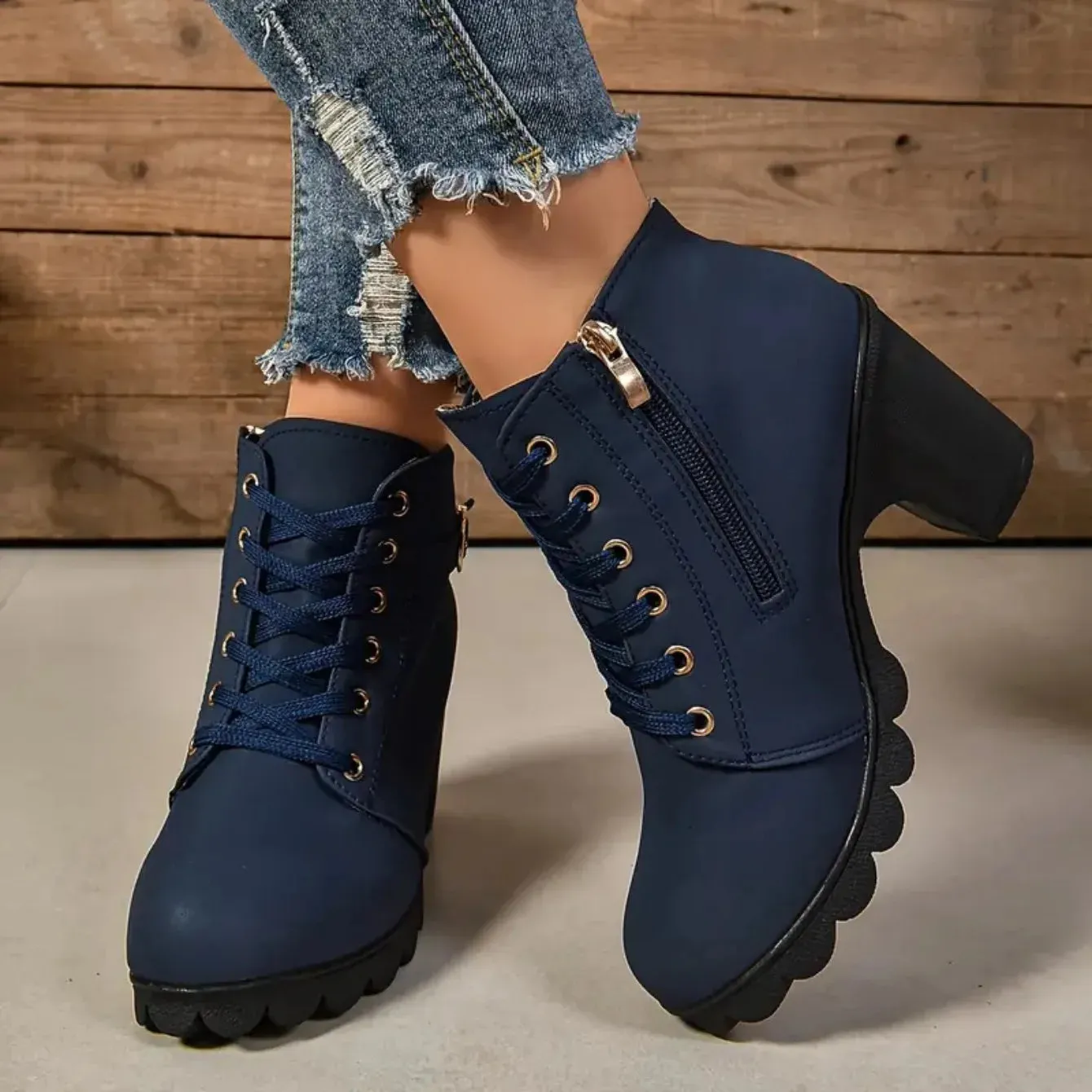 Round Toe Buckle Strap Boots