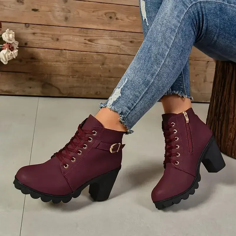Round Toe Buckle Strap Boots